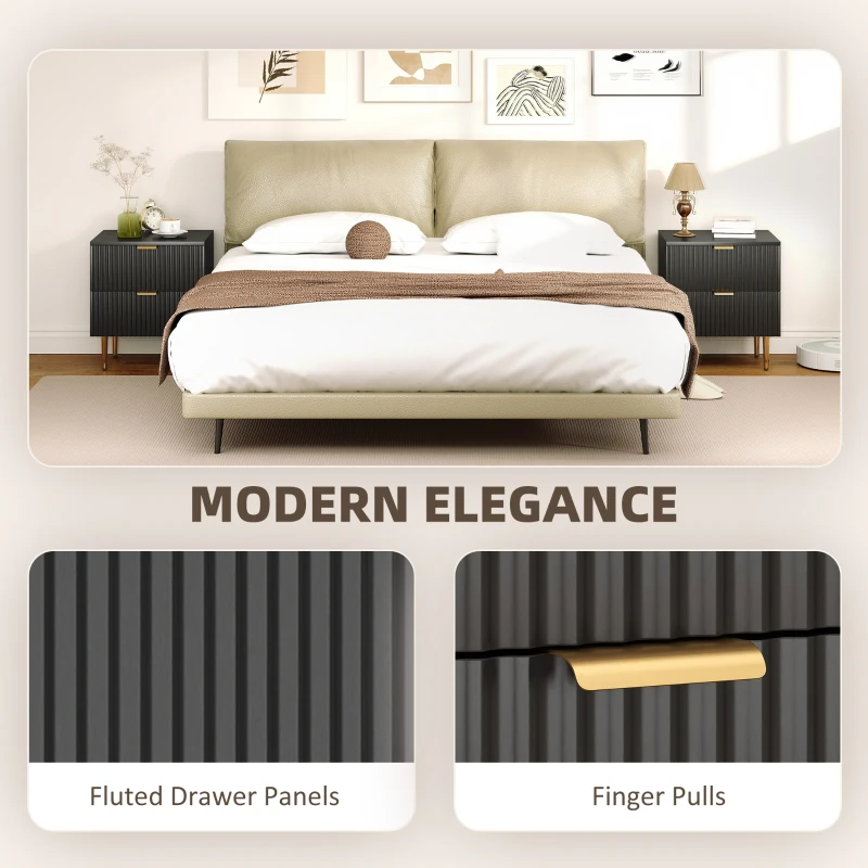 HOMCOM Bedside Table Set of 2, Modern Nightstand with 2 Drawers, Side End Table with Metal Legs for Living Room, Bedroom, Black