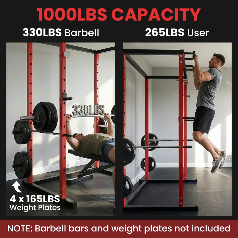 Soozier Power Cage, 1000 lbs Capacity Power Rack with Adjustable Height, Squat Rack for Home Gym Strength Training