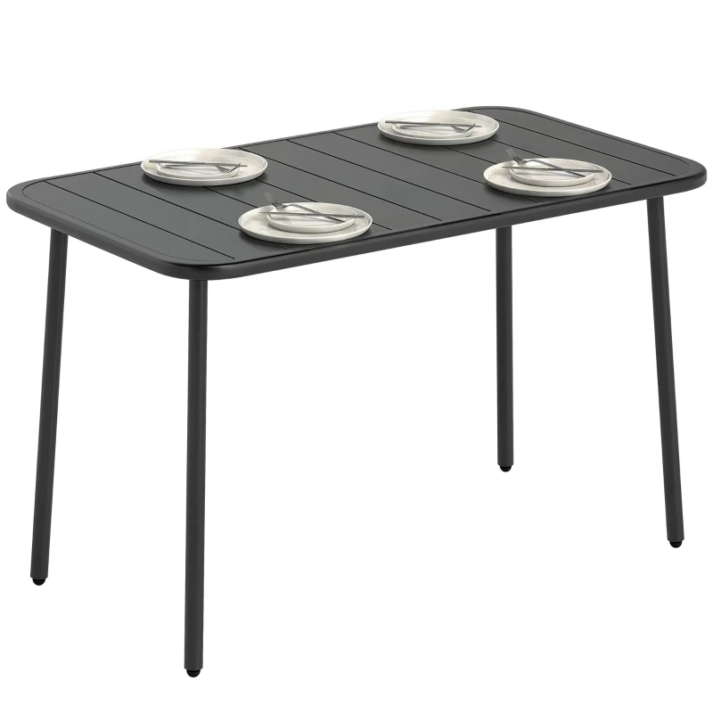 Outsunny 47" x 28" Outdoor Dining Table for 4, Rectangular Patio Table with Slatted Top and Rounded Edges, Grey