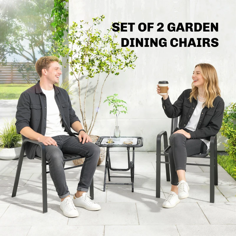 Outsunny Stackable Outdoor Dining Chairs Set of 2, for Patio, Balcony, Deck, Garden, Black