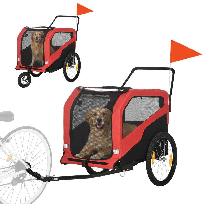Aosom 2-in-1 Dog Bike Trailer for Large Dogs, Red