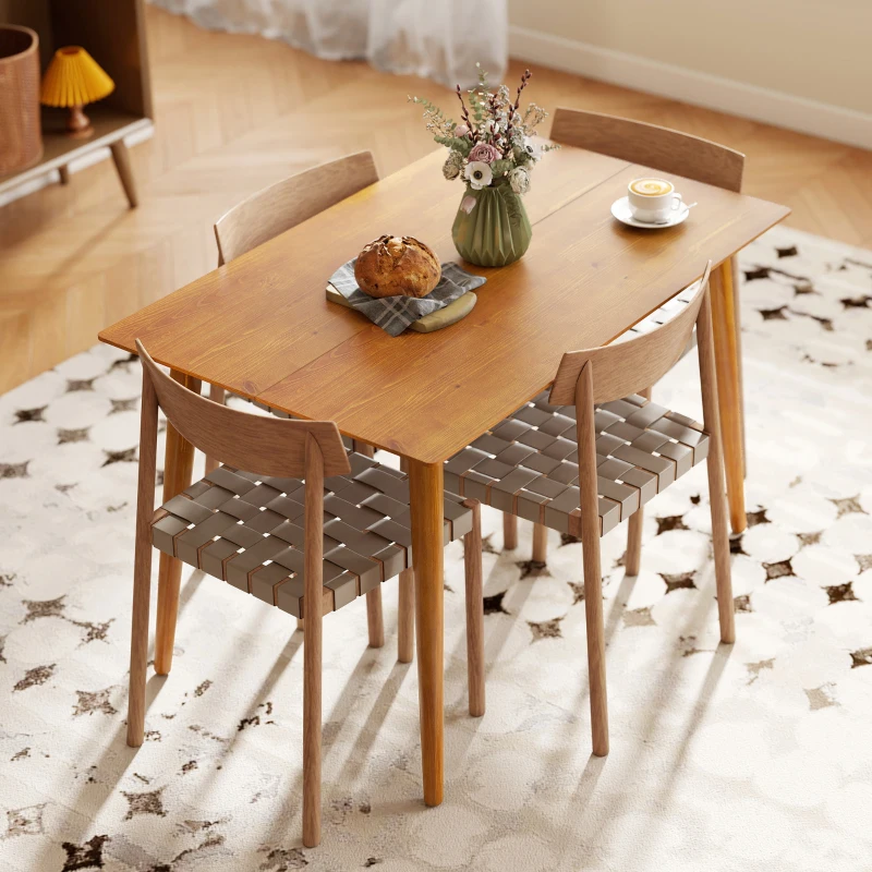 HOMCOM 47" x 30" Dining Table, Farmhouse Dining Room Table with Pine Wood Frame, Space Saving Kitchen Table, Brown