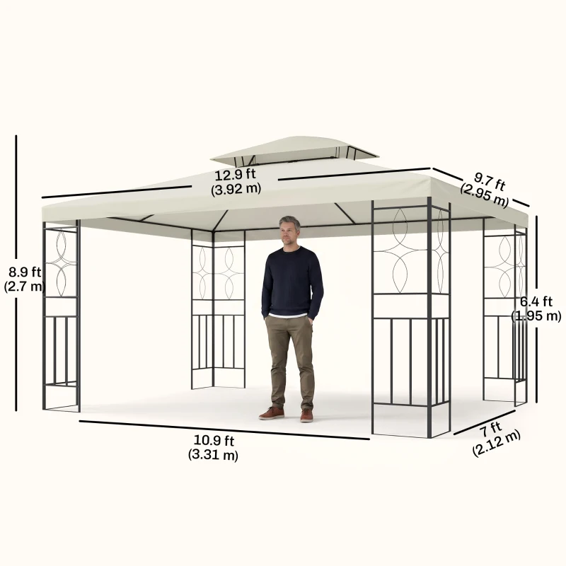 Outsunny 10x13ft Steel Gazebo Sun Shelter Patio Outdoor Party Event Canopy Vented Roof Cream White
