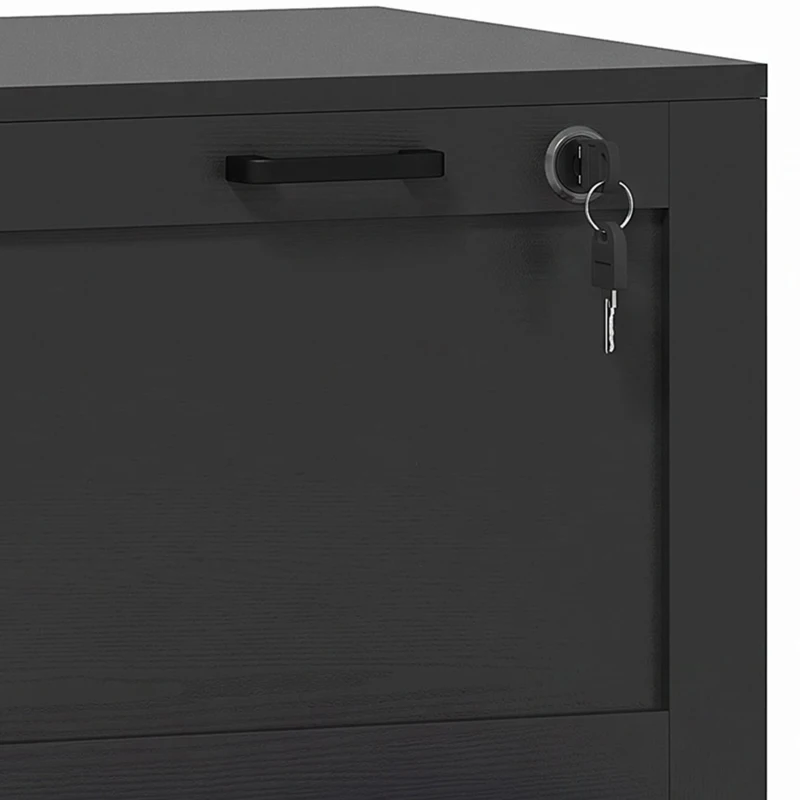 HOMCOM Vertical Filing Cabinet with 2 Drawers, Lock, File Cabinet for Home Office, A4 and Letter Size Files, Black