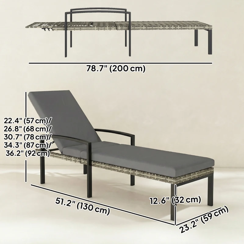 Outsunny Chaise Lounge Chairs Outdoor, Set of 2 Wicker Patio Lounge Chairs with 5-Level Adjustable Backrest, Cushion