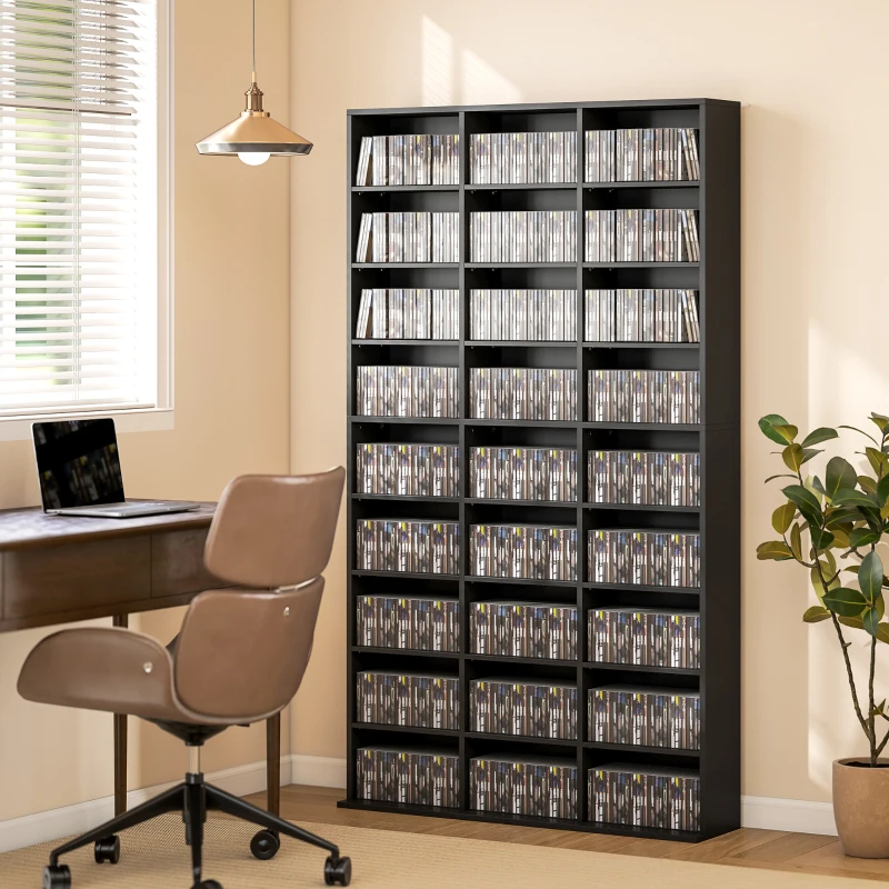 HOMCOM Media Storage Cabinet, 9-Tier DVD Shelf with 21 Adjustable Shelves, Holds 835 CDs, 500 DVDs or 640 Blu-rays, Black