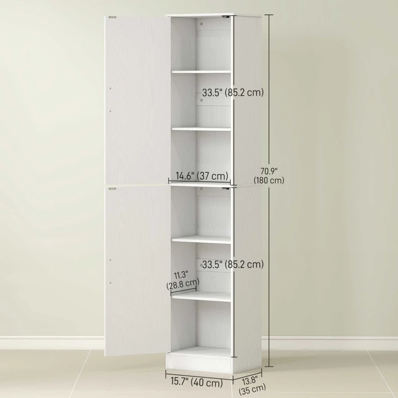 HOMCOM Tall Bathroom Cabinet, Slim 6-Tier Bathroom Floor Cabinet with 2 Doors and 4 Adjustable Shelves, White