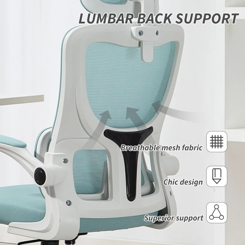 Vinsetto High Back Office Chair, Mesh Computer Chair with Rotatable Headrest, Lumbar Back Support, Adjustable Height, Light Blue