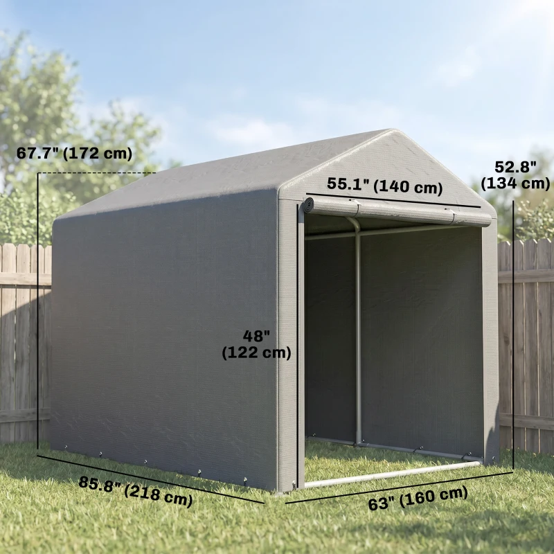 Outsunny Portable Bicycle Shed with Galvanized Steel Frame and Large Door, Waterproof Outdoor Shed for Garden Tools, Light Grey