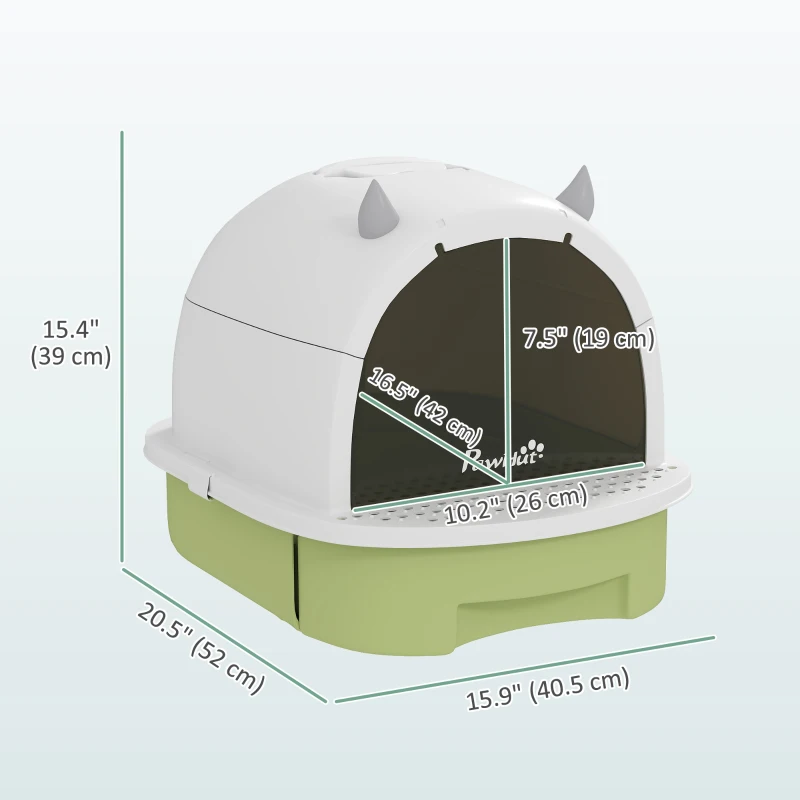 PawHut Cat Litter Box with Lid, Front Door Flap, Scoop, Handle, Easy Clean, for Small and Medium Cats, Green