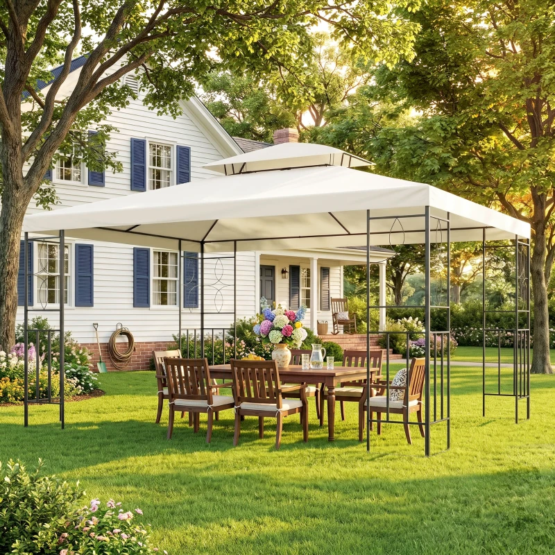 Outsunny 10x13ft Steel Gazebo Sun Shelter Patio Outdoor Party Event Canopy Vented Roof Cream White
