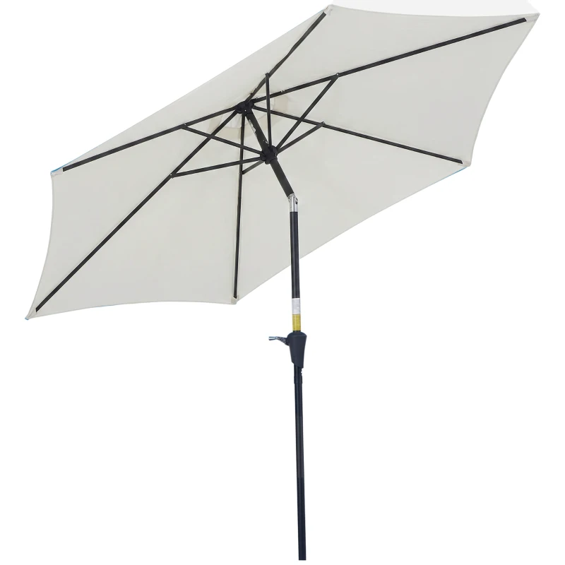 Outsunny 8.5' Round Aluminum Patio Umbrella 6 Ribs Market Sunshade Tilt Canopy w/ Crank Handle Garden Parasol Cream White