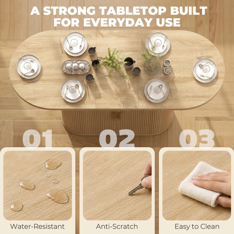 HOMCOM Dining Table Modern Farmhouse Kitchen Table Under-Table Cabinet Oak