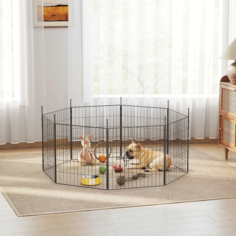 PawHut Dog Playpen for Indoor Outdoor use, Heavy Duty Dog Fence with Door, 23.6" High, 8 Panels, Black
