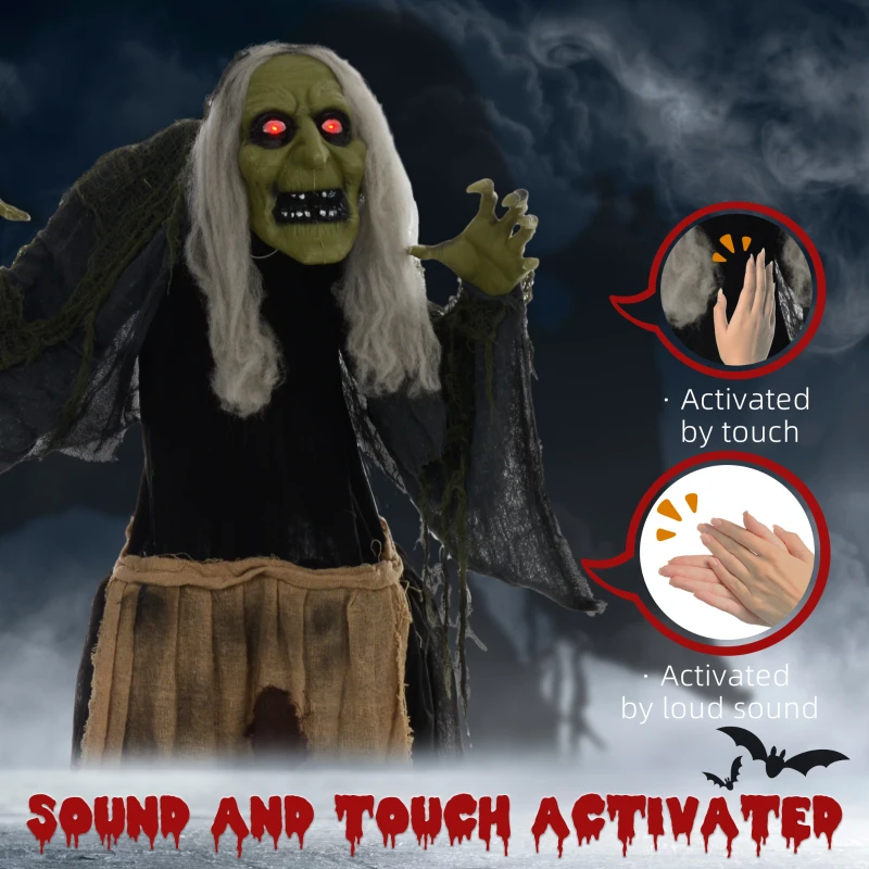Outsunny Witch Halloween Animatronic Halloween Animatronic with Sound Activated, Light Up Eyes