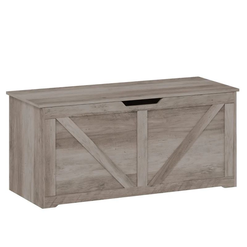 HOMCOM 39.4 Inches Storage Chest, Storage Trunk with 2 Safety Hinges for Living Room, Grey Wood Grain