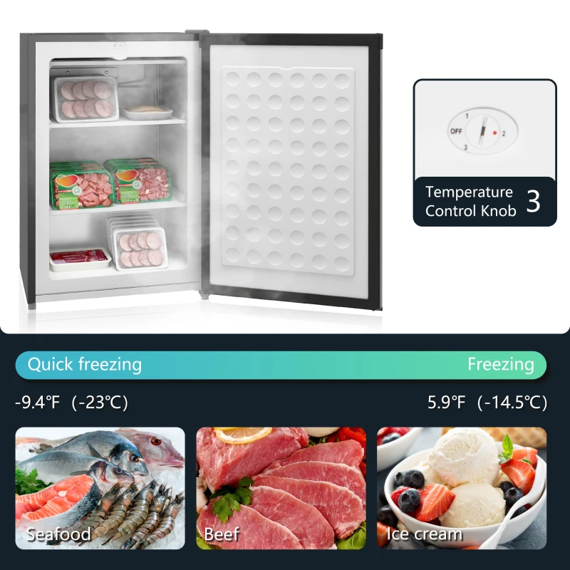 HOMCOM Upright Freezer, 3 Cu.Ft Mini Freezer with Reversible Single Door, Adjustable Thermostat for Home, Dorm, Silver