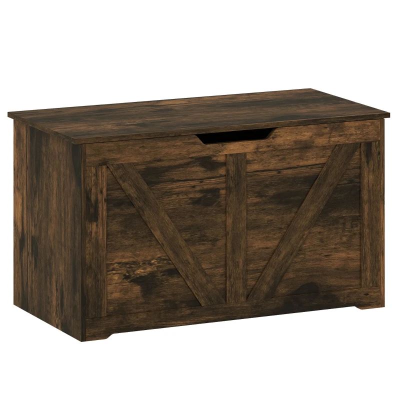 HOMCOM 31.5 Inches Storage Chest, Storage Trunk with Safety Hinge for Living Room, Rustic Brown