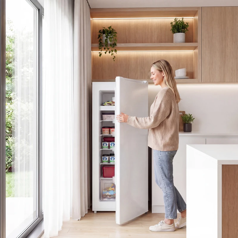 HOMCOM 7.0 Cu.Ft Upright Freezer, Compact Stand Up Freezer with 6 Adjustable Shelves, Reversible Door for Home Office, White