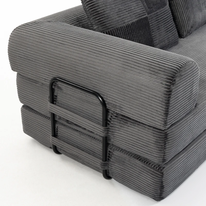 HOMCOM 5-in-1 Convertible Sofa Bed, L-Shaped Loveseat Reversible Sleeper Sofa with 2 Pillows, Dark Grey