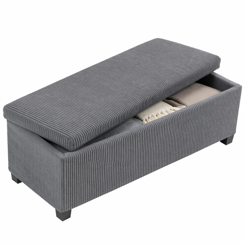HOMCOM 44 Inches Ottoman with Storage, Lid, Legs, Corduroy End of Bed Bench for Living Room, Bedroom, Entryway, Grey