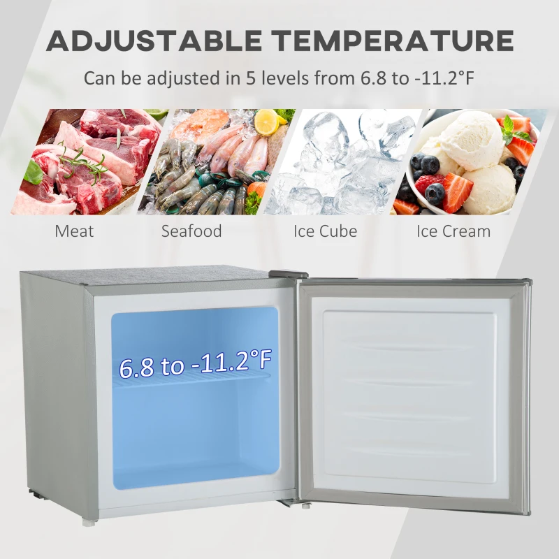 HOMCOM 1.1 Cu. Ft. Mini Freezer, Compact Upright Freezer with Reversible Door, Removable Shelf, Adjustable Temperature, Grey