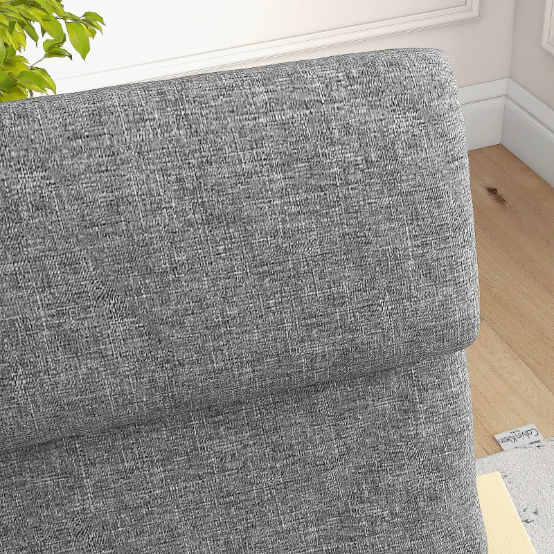 HOMCOM Modern Accent Chair, Linen-Feel Upholstered Living Room Chair with Wood Curved Legs for Balcony, Dark Grey
