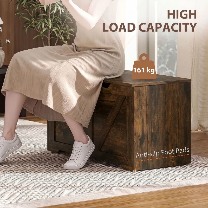 HOMCOM 31.5 Inches Storage Chest, Storage Trunk with Safety Hinge for Living Room, Rustic Brown
