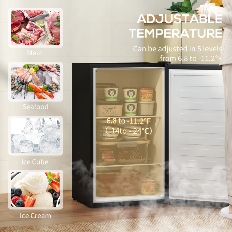 HOMCOM 2.1 Cu. Ft. Mini Freezer, Compact Upright Freezer with Reversible Door, Removable Shelf, Adjustable Temperature, Silver