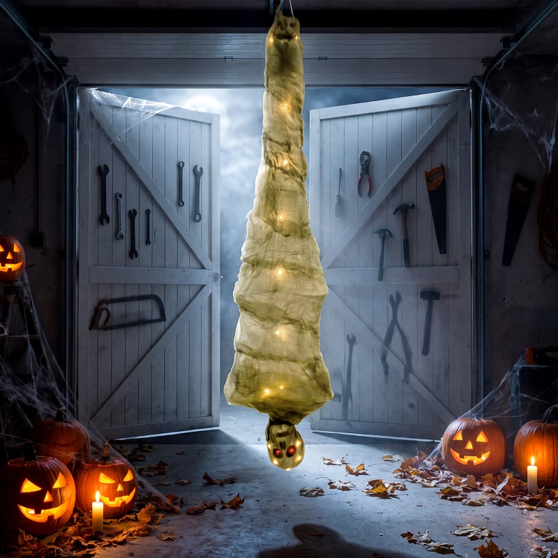 HOMCOM 6FT Life Size Halloween Hanging Mummy, Upside Down Cocoon Dead Body Decoration with Sound Touch Activated