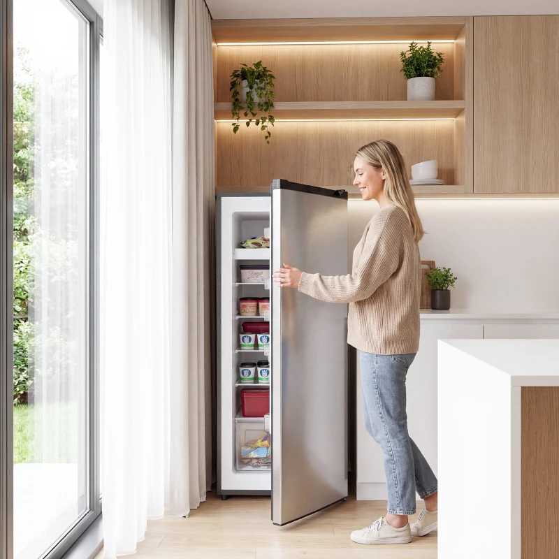 HOMCOM 7.0 Cu.Ft Upright Freezer, Compact Stand Up Freezer with 6 Adjustable Shelves, Reversible Door for Home Office, Silver