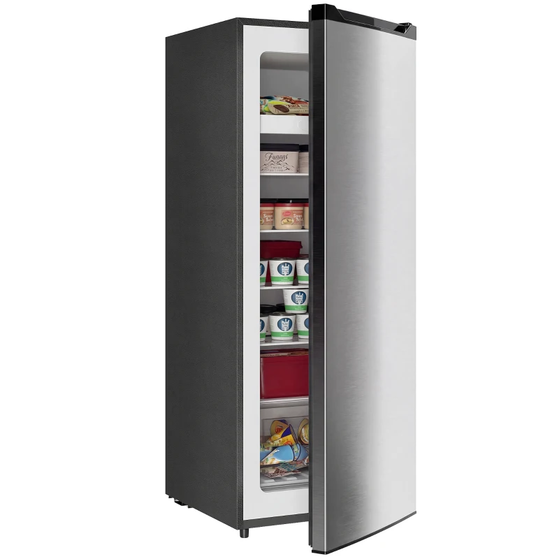 HOMCOM 7.0 Cu.Ft Upright Freezer, Compact Stand Up Freezer with 6 Adjustable Shelves, Reversible Door for Home Office, Silver