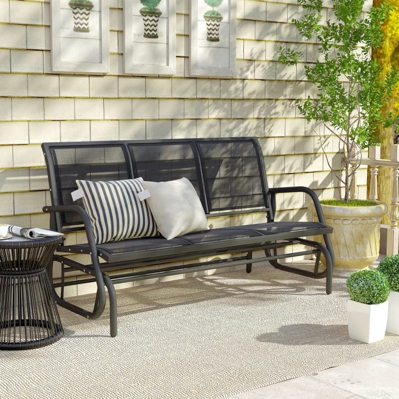 Outsunny 3-Seat Outdoor Glider Chair, Patio Rocking Chair, Steel Frame, Sling Fabric Seat for Garden, Backyard, Lawn, Black