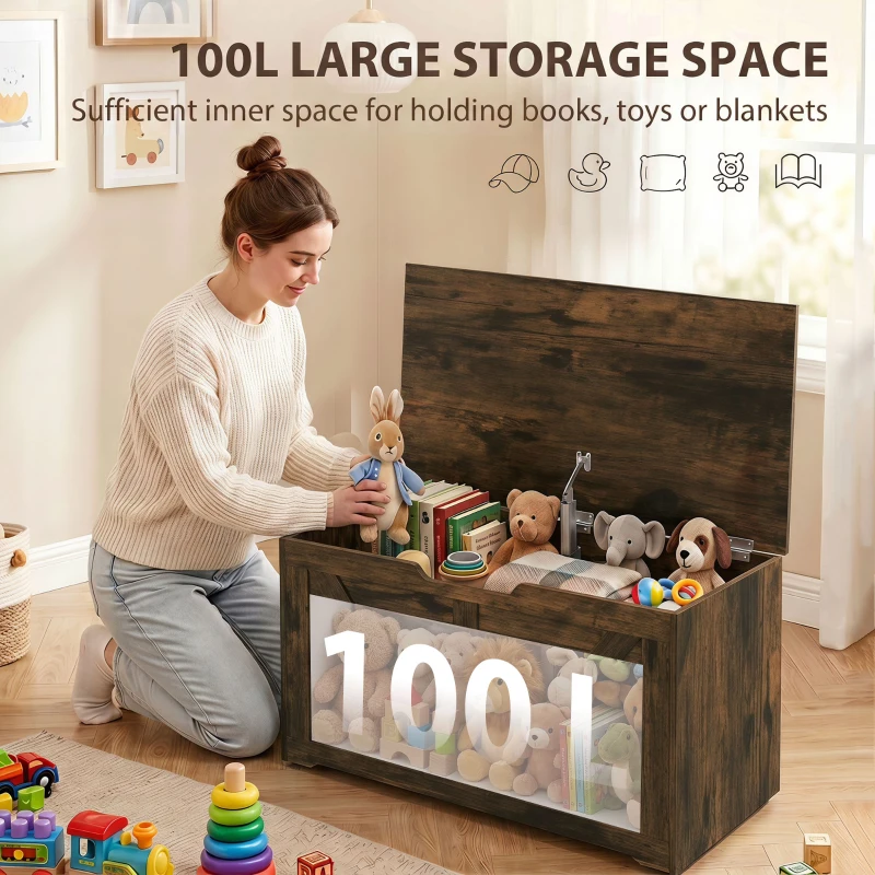 HOMCOM 31.5 Inches Storage Chest, Storage Trunk with Safety Hinge for Living Room, Rustic Brown