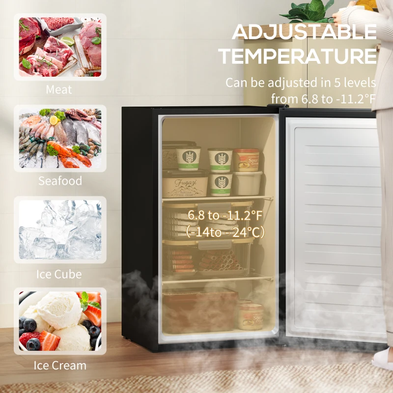 HOMCOM 2.1 Cu. Ft. Mini Freezer, Compact Upright Freezer with Reversible Door, Removable Shelf, Adjustable Temperature, Black
