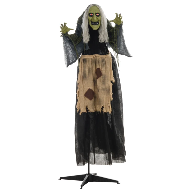 Outsunny Witch Halloween Animatronic Halloween Animatronic with Sound Activated, Light Up Eyes