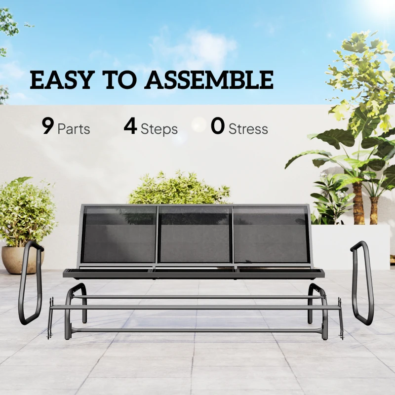 Outsunny 3-Seat Outdoor Glider Chair, Patio Rocking Chair, Steel Frame, Sling Fabric Seat for Garden, Backyard, Lawn, Black