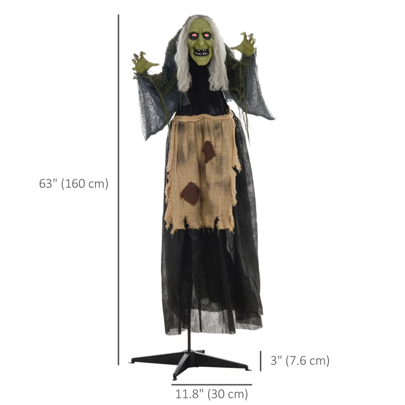 Outsunny Witch Halloween Animatronic Halloween Animatronic with Sound Activated, Light Up Eyes
