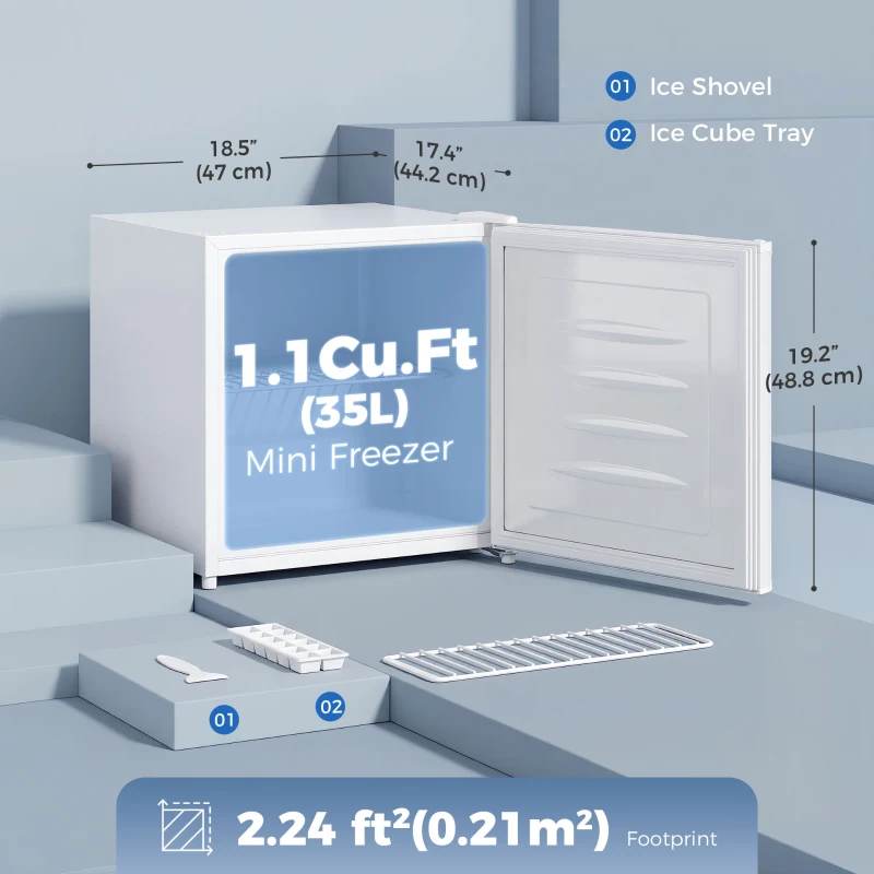 HOMCOM 1.1 Cu. Ft. Mini Freezer, Compact Upright Freezer with Reversible Door, Removable Shelf, Adjustable Temperature, White