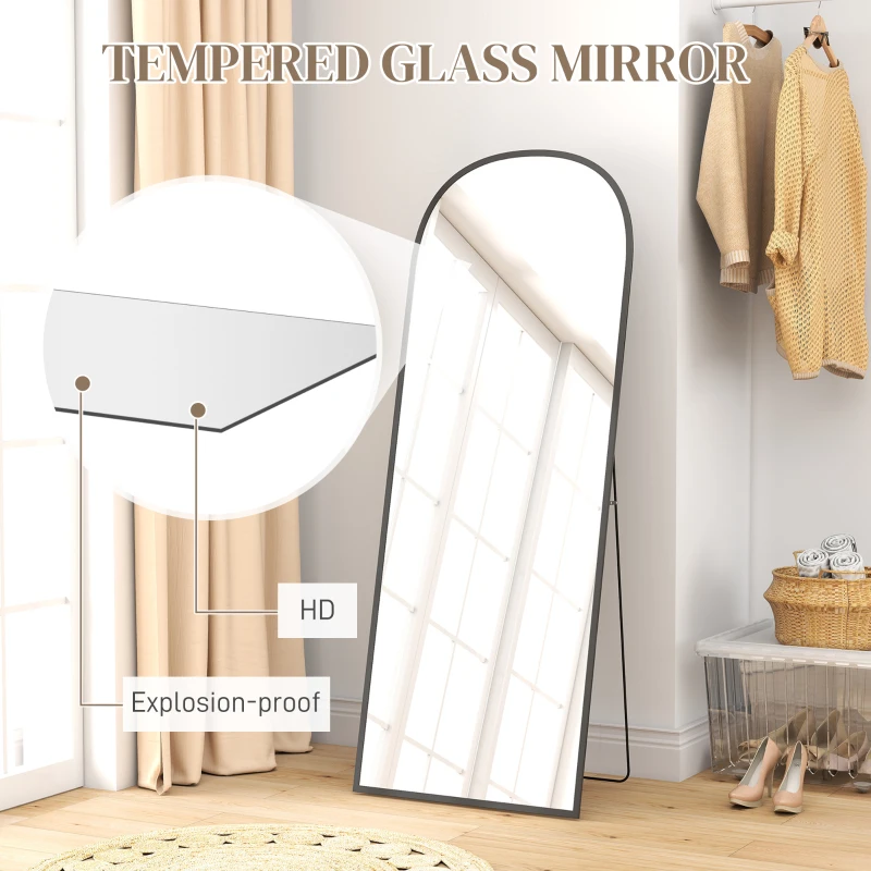 HOMCOM Arched Standing Mirror, 64" x 24" Full Length Mirror, Free Standing or Wall Mounted for Living Room, Bedroom, Black