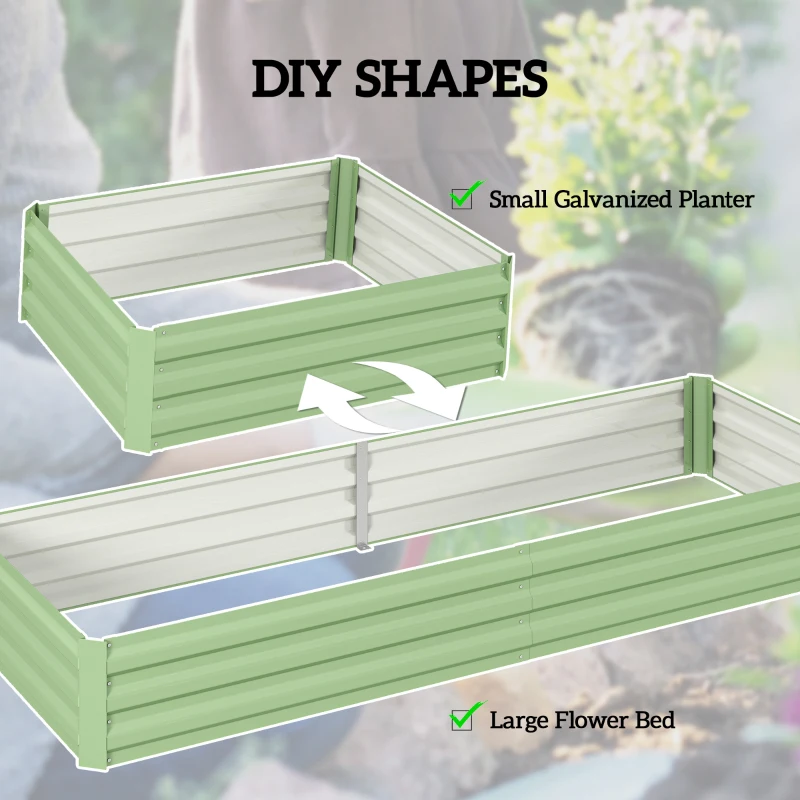 Outsunny 8x3x1FT Galvanized Raised Garden Bed, Easy DIY and Cleaning for Growing Flowers, Herbs, Succulents, Light Green