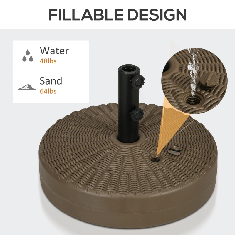 Outsunny Umbrella Stand for 1.5" or 2" Umbrella Poles, Round Fillable Umbrella Base for Outdoor, Lawn, Deck, Brown