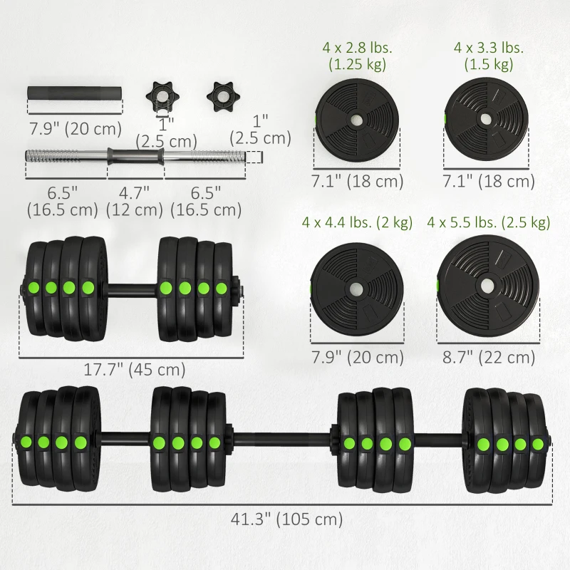 Soozier 66LBS 2-in-1 Adjustable Barbell & Dumbbells Set, Weights Set with Non-slip Handles for Men and Women Home Gym Training