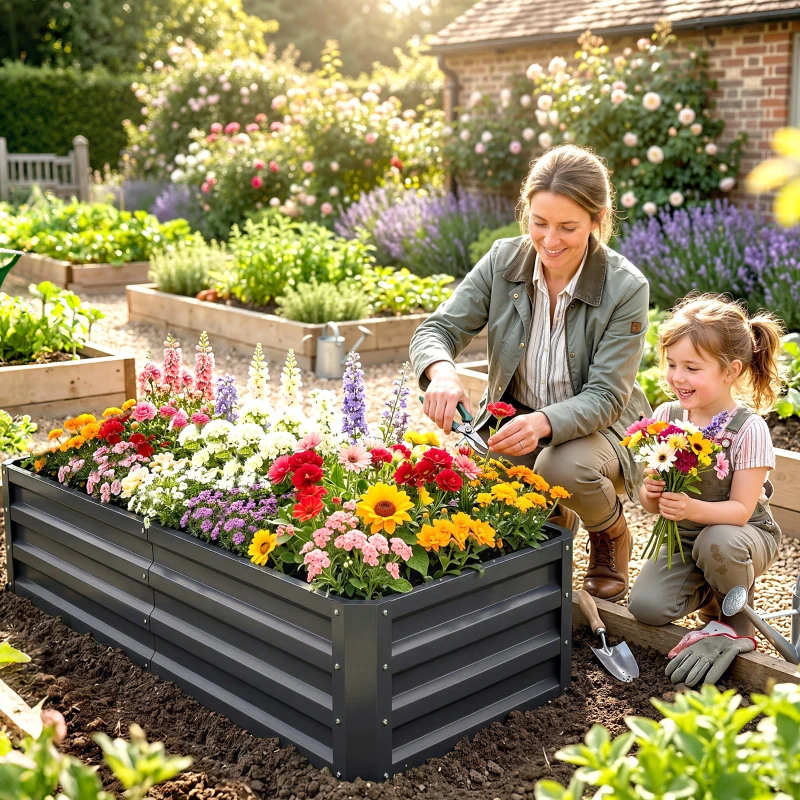 Outsunny Galvanized Raised Garden Bed, 4' x 2' x 1' Metal Planter Box, for Growing Vegetables, Flowers, Herbs, Succulents, Gray