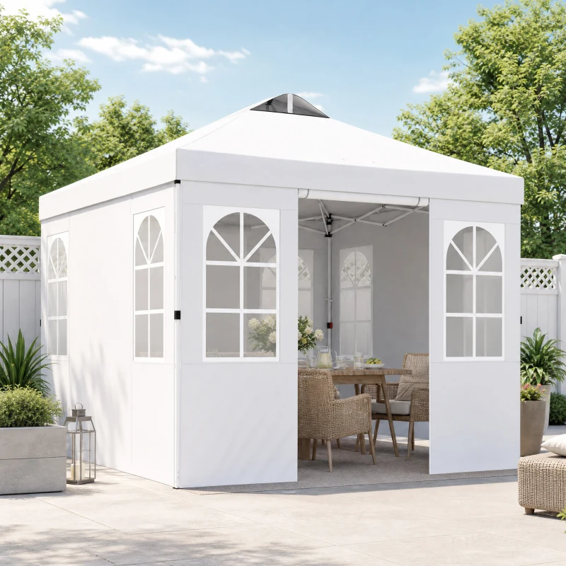Outsunny 9.6 x 9.6 ft Pop Up Canopy Tent with Sidewalls, One Push Setup, UPF50+ Portable Instant Canopy Shelter, White