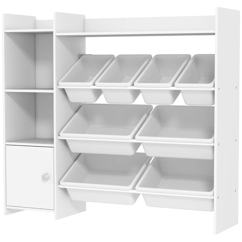 Qaba Kids Toy Organizers and Storage with 8 Removable Storage Bins and Bookshelf, White