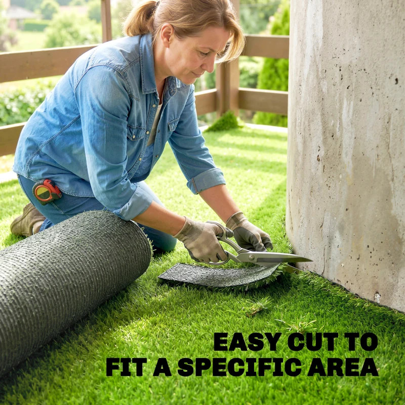 Outsunny 10' x 3' Artificial Grass Turf, Easy-Clean Indoor Outdoor Rug with Drainage Holes, Cut-to-Fit Fake Grass Turf Mat, 1.2" Thick Dogs Pet Synthetic Lawn Carpet for Landscape Backyard Patio