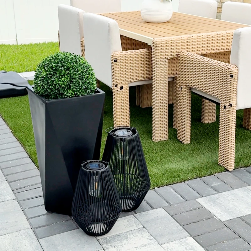 Outsunny Indoor Outdoor Planters Set of 3 MgO Tall Planters Stackable Flower Pots with Drainage Holes for Garden, Balcony, Black