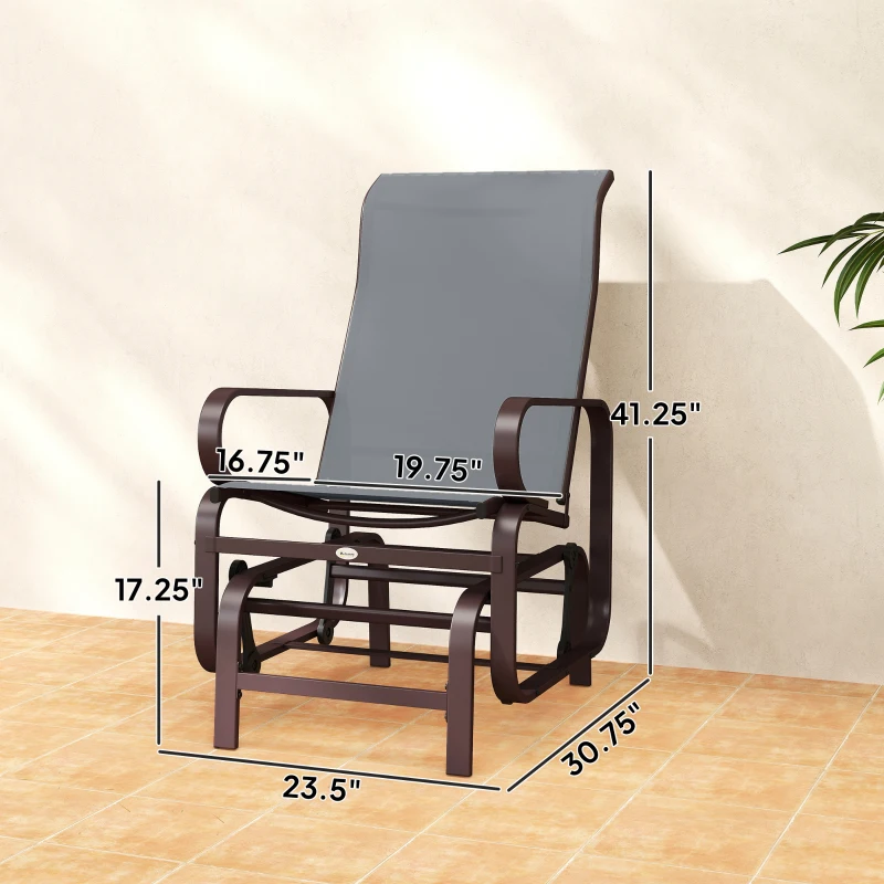 Outsunny Gliding Lounger Chair Set of 2, Single Rockers with Lightweight Metal & Mesh Construction, Gray