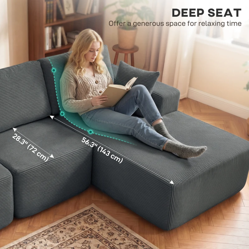 HOMCOM 2-in-1 Modular Sectional Sofa, Boneless L Shaped Couch Sofa Bed, Dark Grey